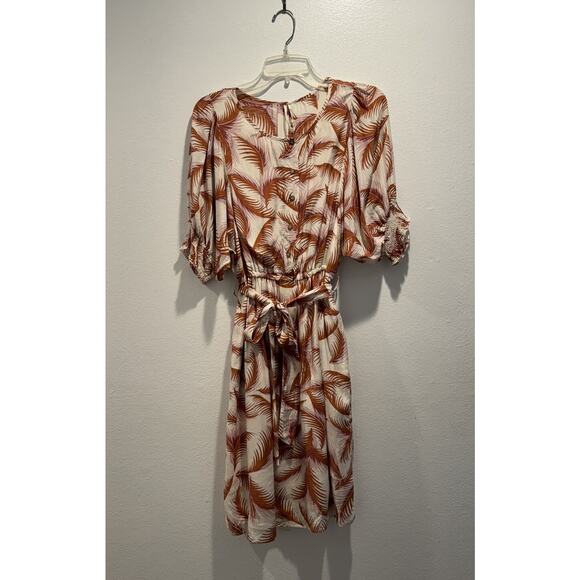 Anthropologie Dresses & Skirts - By Anthropologie Size XS Nicole Leaf Print Dress Linen Blend Belted Resort